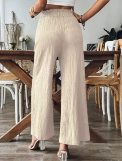 Best Women's Wide Leg Chinos Fashion Streetwear Full Length High Waist Plain Pocket Elastic Waistband Comfy Soft Comfortable Micro-elastic Outdoor Street Black Green Khaki Spring & Fall Regular Fit Women Pants