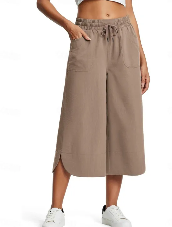 Clearance Women's Wide Leg Chinos Fashion Streetwear Calf-Length High Waist Plain Pocket Elastic Waistband Comfy Soft Comfortable Micro-elastic Outdoor Street Navy-blue Army Green Black Blue Summer Spring Women Pants