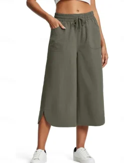 Clearance Women's Wide Leg Chinos Fashion Streetwear Calf-Length High Waist Plain Pocket Elastic Waistband Comfy Soft Comfortable Micro-elastic Outdoor Street Navy-blue Army Green Black Blue Summer Spring Women Pants