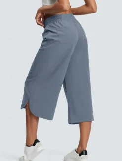 Clearance Women's Wide Leg Chinos Fashion Streetwear Calf-Length High Waist Plain Pocket Elastic Waistband Comfy Soft Comfortable Micro-elastic Outdoor Street Navy-blue Army Green Black Blue Summer Spring Women Pants