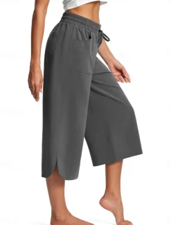 Clearance Women's Wide Leg Chinos Fashion Streetwear Calf-Length High Waist Plain Pocket Elastic Waistband Comfy Soft Comfortable Micro-elastic Outdoor Street Navy-blue Army Green Black Blue Summer Spring Women Pants