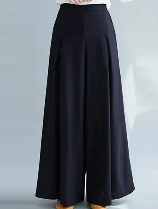 Women's Wide Leg Chinos Fashion Streetwear Full Length High Waist Plain Elastic Waistband Comfy Soft Comfortable Micro-elastic Outdoor Street Apricot Black Blue Spring & Fall Regular Fit Women Pants