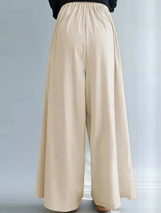 Women's Wide Leg Chinos Fashion Streetwear Full Length High Waist Plain Elastic Waistband Comfy Soft Comfortable Micro-elastic Outdoor Street Apricot Black Blue Spring & Fall Regular Fit Women Pants