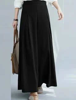 Women's Wide Leg Chinos Fashion Streetwear Full Length High Waist Plain Elastic Waistband Comfy Soft Comfortable Micro-elastic Outdoor Street Apricot Black Blue Spring & Fall Regular Fit Women Pants
