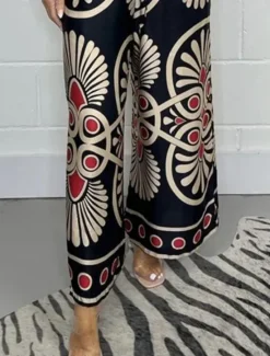 Women's Wide Leg Chinos Fashion Streetwear Full Length High Waist Floral Elastic Waistband Print Comfy Soft Comfortable Micro-elastic Outdoor Street Apple Green Black Dark Navy Green Summer Spring Women Pants|Spring Pants