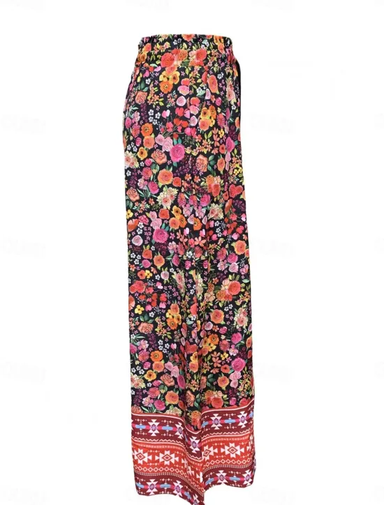 Women's Wide Leg Chinos Fashion Streetwear Full Length High Waist Floral Pocket Elastic Waistband Print Comfy Soft Comfortable Micro-elastic Outdoor Street Spring & Fall Regular Fit Women Spring Pants