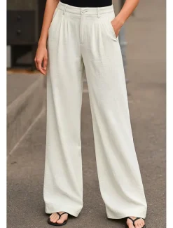 Clearance Women's Wide Leg Chinos Pants Trousers Basic Casual Full Length High Waist Plain Comfort Outdoor Inelastic Vacation Street Daily Pink Beige Gray Light Blue Summer Spring Loose Fit Women Pants