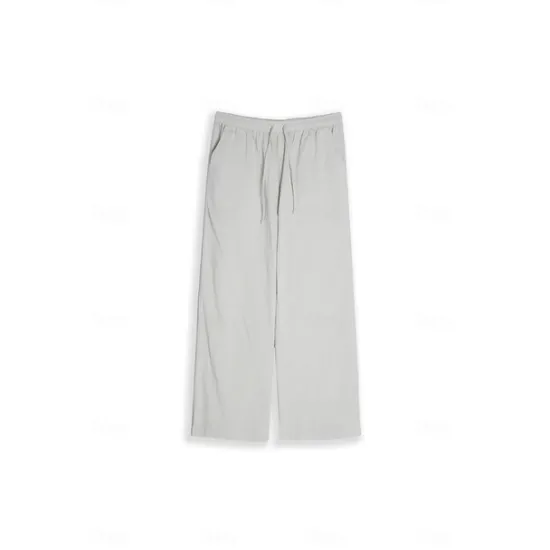 New Women's Wide Leg Cotton Linen Pants Pants Trousers Casual Daily Full Length Plain Drawstring Side Pockets Wide Leg Breathability Comfortable Inelastic Going out Weekend Black White Navy Blue Women Pants