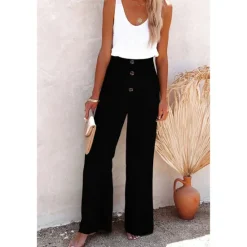 Women's Wide Leg Cotton Linen Pants Baggy Pants Vacation Solid Full Length Mid Waist Elastic Waist Wide Leg Baggy Comfort Micro-elastic Casual Holiday Black White Wine Green Summer Spring Regular Fit Women Pants
