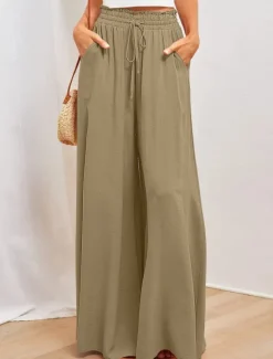 Best Women's Wide Leg Cotton Linen Pants Pants Trousers Fashion Full Length Shamrock Drawstring Side Pockets Wide Leg Breathability Comfortable Inelastic Casual Daily Light Yellow Orange red Forest Green Women Pants|Pants