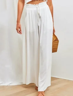 Best Women's Wide Leg Cotton Linen Pants Pants Trousers Fashion Full Length Shamrock Drawstring Side Pockets Wide Leg Breathability Comfortable Inelastic Casual Daily Light Yellow Orange red Forest Green Women Pants|Pants