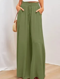 Best Women's Wide Leg Cotton Linen Pants Pants Trousers Fashion Full Length Shamrock Drawstring Side Pockets Wide Leg Breathability Comfortable Inelastic Casual Daily Light Yellow Orange red Forest Green Women Pants|Pants