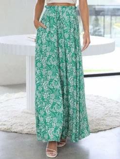 Best Women's Wide Leg Cotton Linen Pants Pants Trousers Fashion Full Length Shamrock Drawstring Side Pockets Wide Leg Breathability Comfortable Inelastic Casual Daily Light Yellow Orange red Forest Green Women Pants|Pants