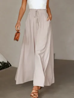 Best Women's Wide Leg Cotton Linen Pants Pants Trousers Fashion Full Length Shamrock Drawstring Side Pockets Wide Leg Breathability Comfortable Inelastic Casual Daily Light Yellow Orange red Forest Green Women Pants|Pants