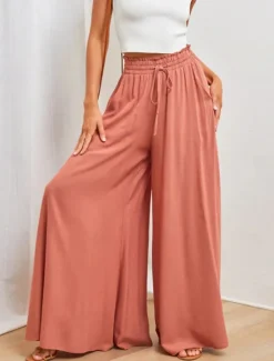 Best Women's Wide Leg Cotton Linen Pants Pants Trousers Fashion Full Length Shamrock Drawstring Side Pockets Wide Leg Breathability Comfortable Inelastic Casual Daily Light Yellow Orange red Forest Green Women Pants|Pants