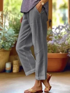 Clearance Women's Wide Leg Cotton Linen Pants Cropped Pants Fashion Streetwear Simple Ankle-Length High Waist Plain Pocket High Cut Straight Leg Comfort Breathability Soft Micro-elastic Vacation Street Daily Women Pants