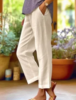 Clearance Women's Wide Leg Cotton Linen Pants Cropped Pants Fashion Streetwear Simple Ankle-Length High Waist Plain Pocket High Cut Straight Leg Comfort Breathability Soft Micro-elastic Vacation Street Daily Women Pants