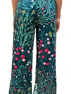 Online Women's Wide Leg Cotton Linen Pants Slacks Streetwear Casual Full Length Natural Floral Pocket Printing Comfy Outdoor Outdoor Vacation Street Black Grey Orange red Forest Green Depression Green Summer Women Pants