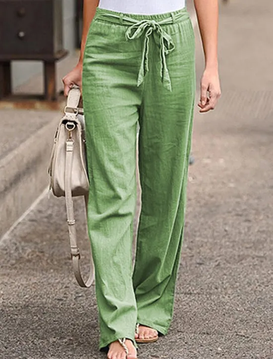 Women's Wide Leg Cotton Linen Pants Pants Trousers Streetwear Casual Long High Waist Plain Pocket High Cut Breathability Soft Micro-elastic Vacation Street Daily Wear Black White Light Green Blue Women Pants|Pants