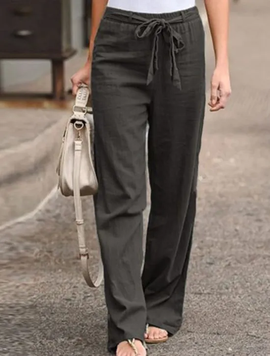 Women's Wide Leg Cotton Linen Pants Pants Trousers Streetwear Casual Long High Waist Plain Pocket High Cut Breathability Soft Micro-elastic Vacation Street Daily Wear Black White Light Green Blue Women Pants|Pants