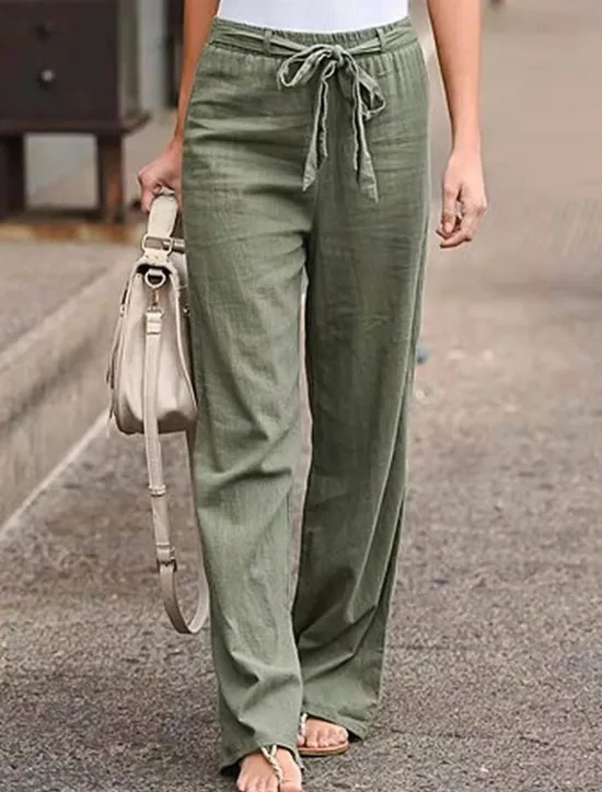 Women's Wide Leg Cotton Linen Pants Pants Trousers Streetwear Casual Long High Waist Plain Pocket High Cut Breathability Soft Micro-elastic Vacation Street Daily Wear Black White Light Green Blue Women Pants|Pants