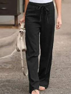 Women's Wide Leg Cotton Linen Pants Pants Trousers Streetwear Casual Long High Waist Plain Pocket High Cut Breathability Soft Micro-elastic Vacation Street Daily Wear Black White Light Green Blue Women Pants|Pants