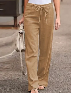 Women's Wide Leg Cotton Linen Pants Pants Trousers Streetwear Casual Long High Waist Plain Pocket High Cut Breathability Soft Micro-elastic Vacation Street Daily Wear Black White Light Green Blue Women Pants|Pants