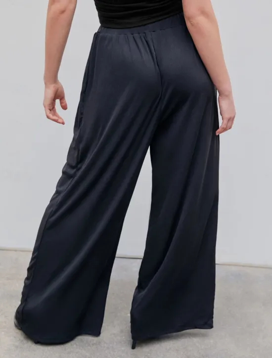 New Women's Wide Leg Dress Pants Trousers Full Length Modal Pocket Micro-elastic High Waist Fashion Streetwear Street Daily White / Black Black S M Fall Winter Women Pants