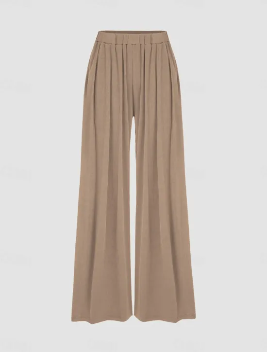 New Women's Wide Leg Dress Pants Trousers Full Length Modal Pocket Micro-elastic High Waist Fashion Streetwear Street Daily White / Black Black S M Fall Winter Women Pants
