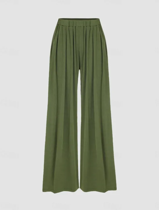 New Women's Wide Leg Dress Pants Trousers Full Length Modal Pocket Micro-elastic High Waist Fashion Streetwear Street Daily White / Black Black S M Fall Winter Women Pants