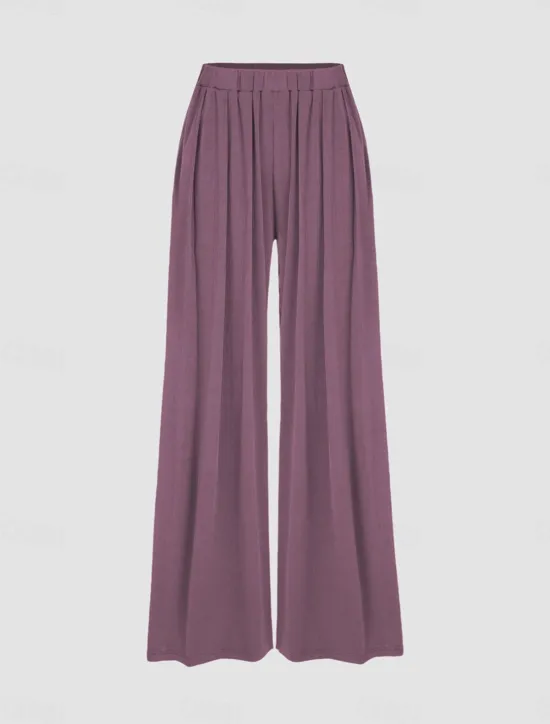 New Women's Wide Leg Dress Pants Trousers Full Length Modal Pocket Micro-elastic High Waist Fashion Streetwear Street Daily White / Black Black S M Fall Winter Women Pants