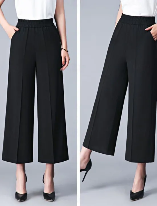 Online Women's Wide Leg Dress Work Pants Trousers Baggy Full Length Pocket Micro-elastic High Rise Streetwear Casual Street Black White XL 2XL Summer Spring Women Pants
