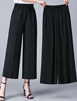 Online Women's Wide Leg Dress Work Pants Trousers Baggy Full Length Pocket Micro-elastic High Rise Streetwear Casual Street Black White XL 2XL Summer Spring Women Pants