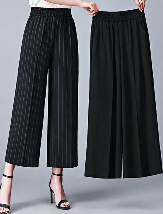 Online Women's Wide Leg Dress Work Pants Trousers Baggy Full Length Pocket Micro-elastic High Rise Streetwear Casual Street Black White XL 2XL Summer Spring Women Pants