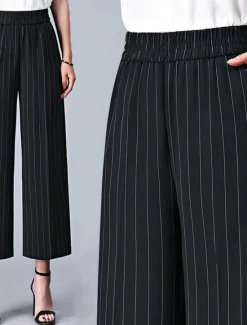 Online Women's Wide Leg Dress Work Pants Trousers Baggy Full Length Pocket Micro-elastic High Rise Streetwear Casual Street Black White XL 2XL Summer Spring Women Pants