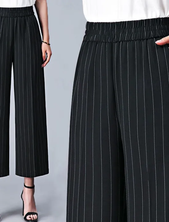 Online Women's Wide Leg Dress Work Pants Trousers Baggy Full Length Pocket Micro-elastic High Rise Streetwear Casual Street Black White XL 2XL Summer Spring Women Pants