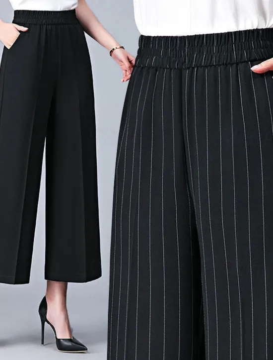 Online Women's Wide Leg Dress Work Pants Trousers Baggy Full Length Pocket Micro-elastic High Rise Streetwear Casual Street Black White XL 2XL Summer Spring Women Pants