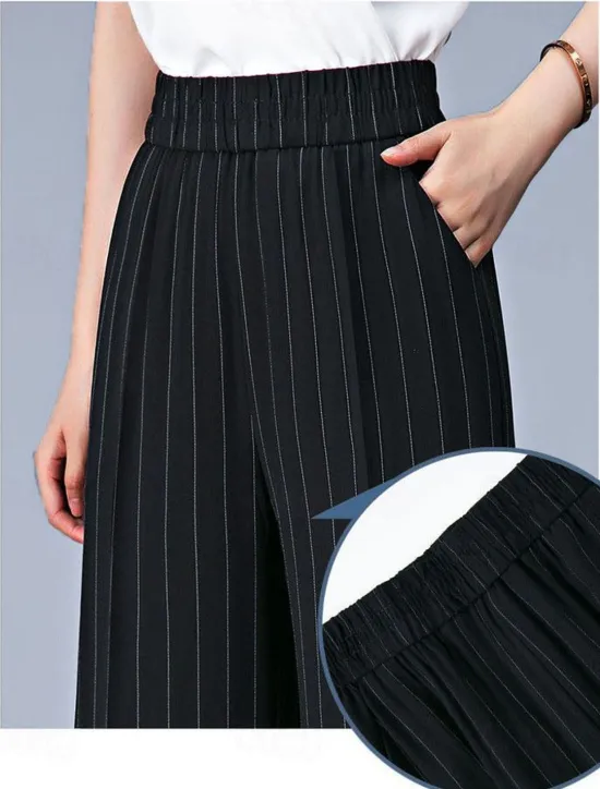 Online Women's Wide Leg Dress Work Pants Trousers Baggy Full Length Pocket Micro-elastic High Rise Streetwear Casual Street Black White XL 2XL Summer Spring Women Pants