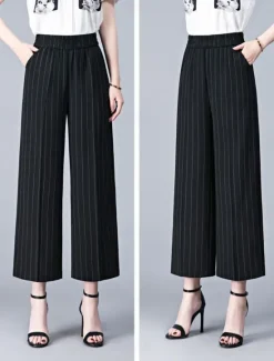 Online Women's Wide Leg Dress Work Pants Trousers Baggy Full Length Pocket Micro-elastic High Rise Streetwear Casual Street Black White XL 2XL Summer Spring Women Pants