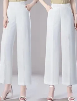 Online Women's Wide Leg Dress Work Pants Trousers Baggy Full Length Pocket Micro-elastic High Rise Streetwear Casual Street Black White XL 2XL Summer Spring Women Pants