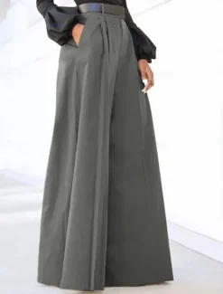 Hot Women's Wide Leg Dress Work Pants Bell Bottom Full Length Fashion Streetwear Daily Black Khaki S M Fall Winter Women Pants