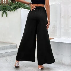 Clearance Women's Wide Leg Pants Trousers Casual Daily Full Length High Waist Plain Split Side Button Breathability Comfortable Micro-elastic Going out Spring & Summer Loose Fit Women Pants