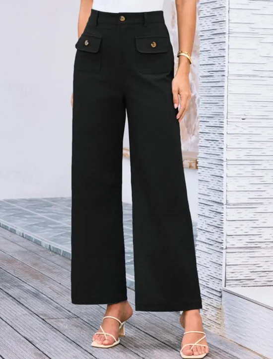Clearance Women's Wide Leg Pants Trousers Streetwear Work Long High Waist Plain Pocket High Cut Breathability Soft Micro-elastic Vacation Street Daily Wear Black White Yellow Pink Summer Regular Fit Women Pants