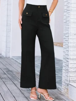 Clearance Women's Wide Leg Pants Trousers Streetwear Work Long High Waist Plain Pocket High Cut Breathability Soft Micro-elastic Vacation Street Daily Wear Black White Yellow Pink Summer Regular Fit Women Pants