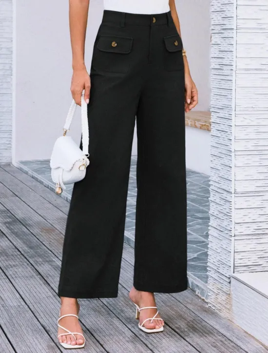 Clearance Women's Wide Leg Pants Trousers Streetwear Work Long High Waist Plain Pocket High Cut Breathability Soft Micro-elastic Vacation Street Daily Wear Black White Yellow Pink Summer Regular Fit Women Pants