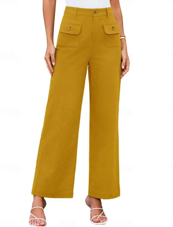 Clearance Women's Wide Leg Pants Trousers Streetwear Work Long High Waist Plain Pocket High Cut Breathability Soft Micro-elastic Vacation Street Daily Wear Black White Yellow Pink Summer Regular Fit Women Pants
