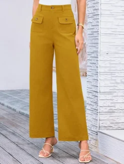 Clearance Women's Wide Leg Pants Trousers Streetwear Work Long High Waist Plain Pocket High Cut Breathability Soft Micro-elastic Vacation Street Daily Wear Black White Yellow Pink Summer Regular Fit Women Pants