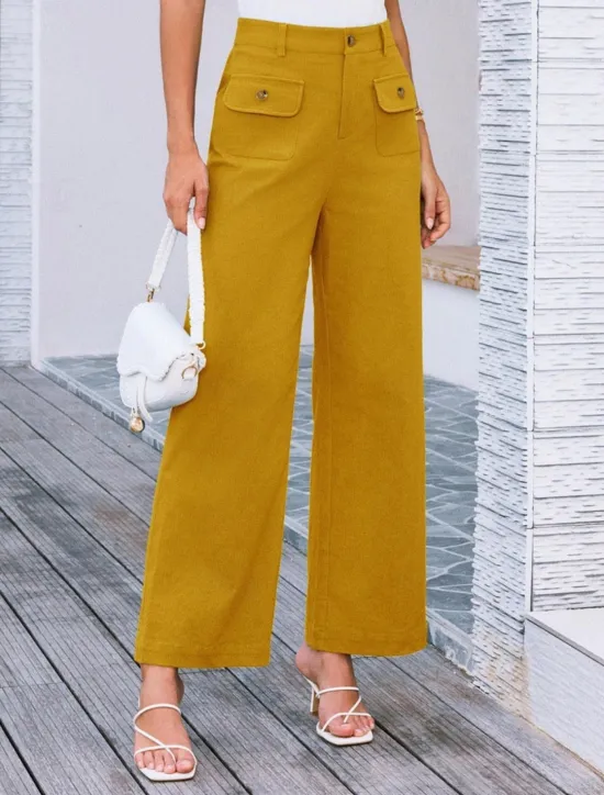 Clearance Women's Wide Leg Pants Trousers Streetwear Work Long High Waist Plain Pocket High Cut Breathability Soft Micro-elastic Vacation Street Daily Wear Black White Yellow Pink Summer Regular Fit Women Pants