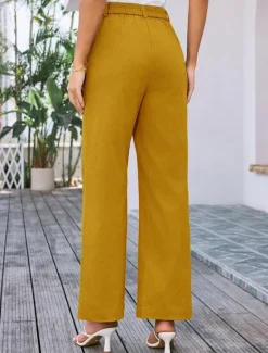 Clearance Women's Wide Leg Pants Trousers Streetwear Work Long High Waist Plain Pocket High Cut Breathability Soft Micro-elastic Vacation Street Daily Wear Black White Yellow Pink Summer Regular Fit Women Pants