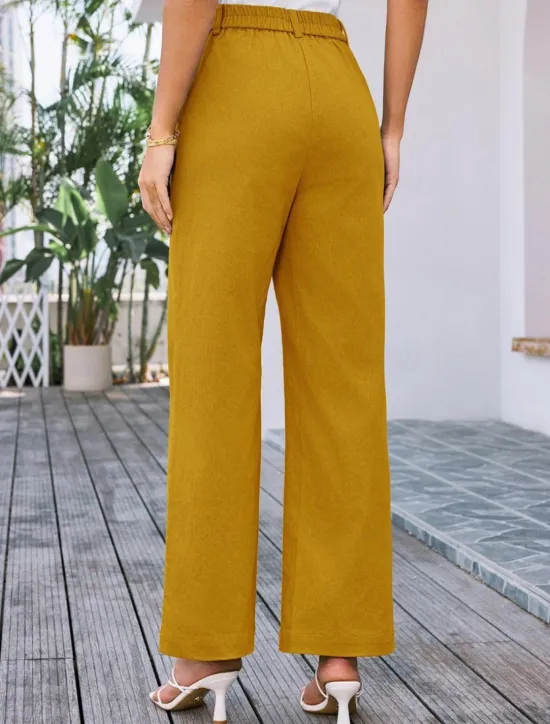Clearance Women's Wide Leg Pants Trousers Streetwear Work Long High Waist Plain Pocket High Cut Breathability Soft Micro-elastic Vacation Street Daily Wear Black White Yellow Pink Summer Regular Fit Women Pants